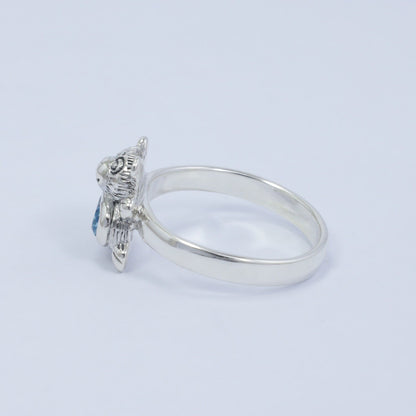 teddy bear ring 925 sterling silver with genuine blue topaz