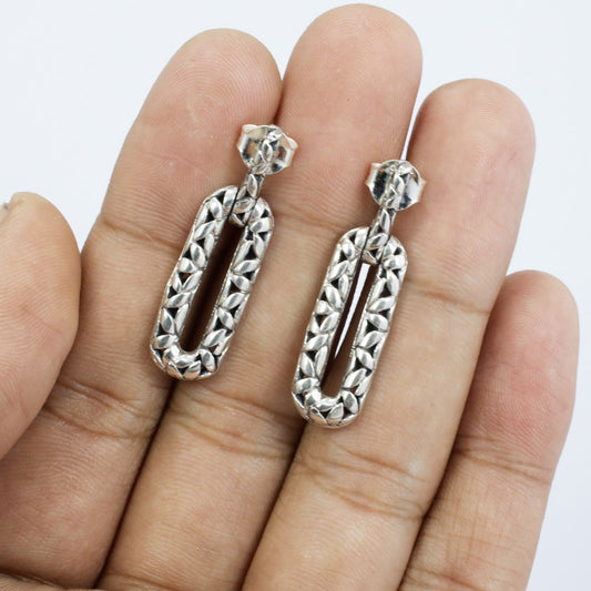 rectangular earrings stud 925 sterling silver decorated with life seed ornament