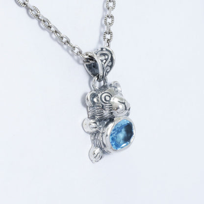 bear pendant 925 sterling silver with genuine blue topaz with antique finishing