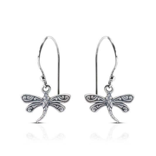 tiny dragonfly earrings 925 sterling silver decorated with filigree ornament