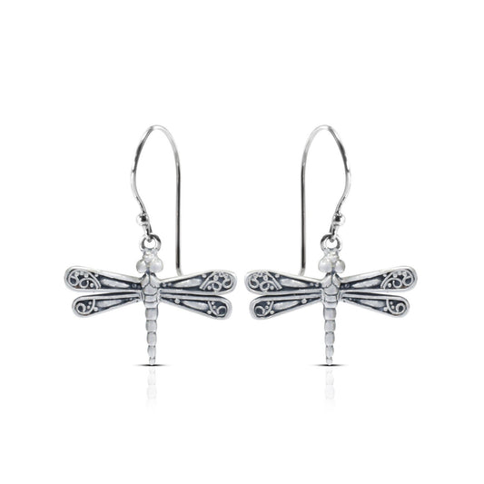 925 sterling silver dragonfly earrings decorated with filigree ornament