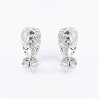 huggie earrings stud 925 sterling silver with genuine amethyst and white zirconia