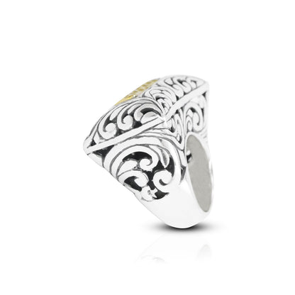 large ring 925 sterling silver with 18K yellow and exotic filigree ornament