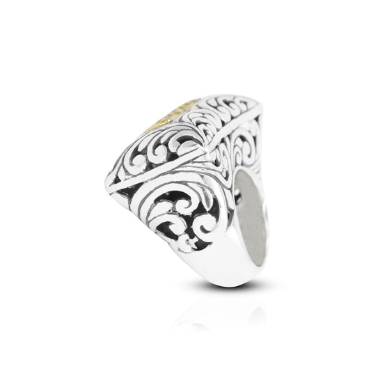 large ring 925 sterling silver with 18K yellow and exotic filigree ornament