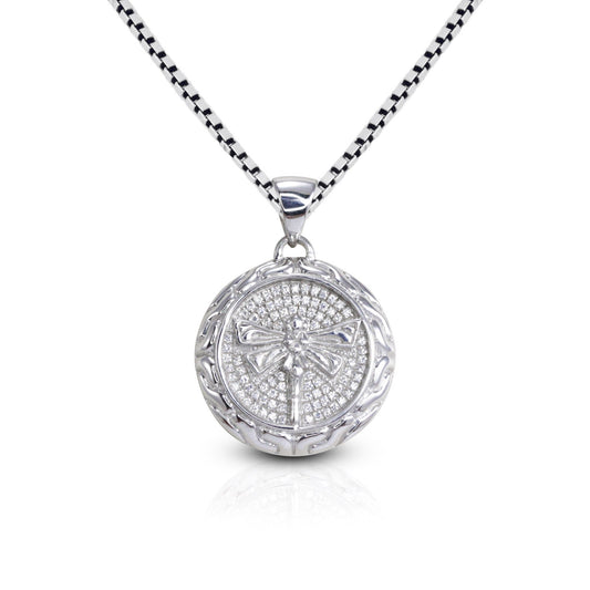 dragonfly medallion pendant 925 sterling silver with genuine white crystal