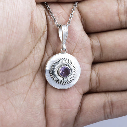 circle pendant 925 sterling silver with genuine gems stone and natural white shell