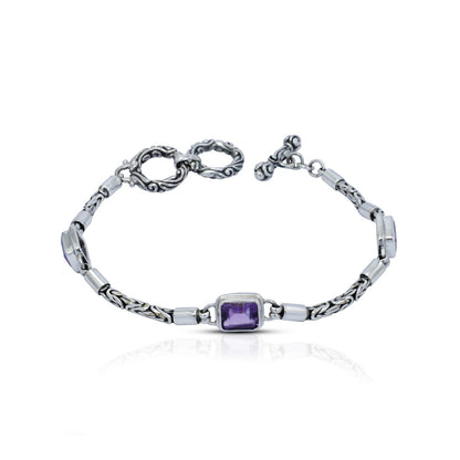 amethyst bracelet 925 sterling silver with byzantine chain and toggle lock