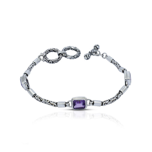amethyst bracelet 925 sterling silver with byzantine chain and toggle lock