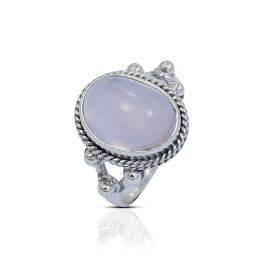 oval rose quartz ring 925 sterling silver with cable style ornament
