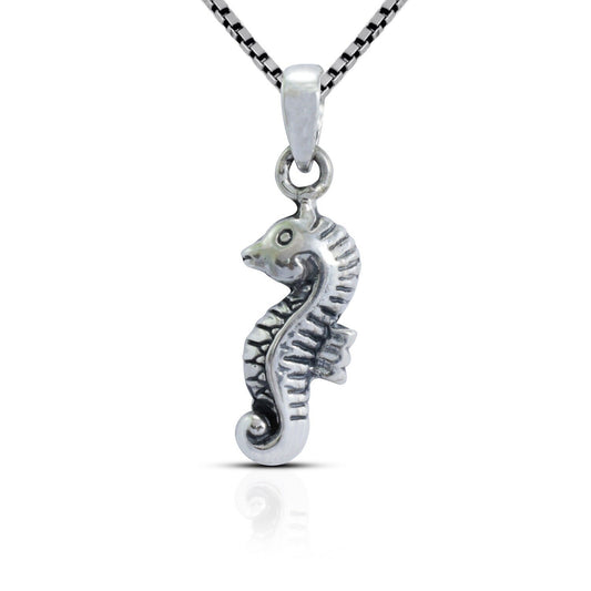 silver sea horse pendant necklace 925 sterling silver with antique finished