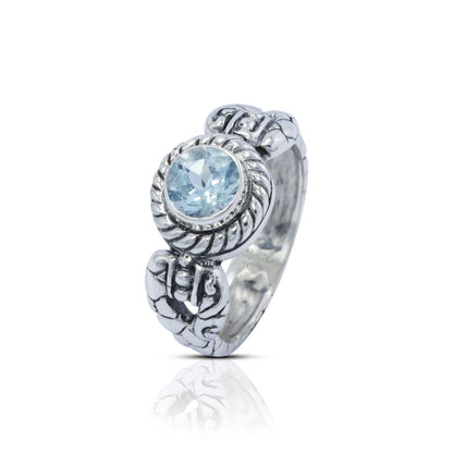blue topaz ring 925 sterling silver decorated with cable style ornament filigree