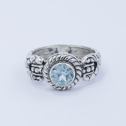 blue topaz ring 925 sterling silver decorated with cable style ornament filigree