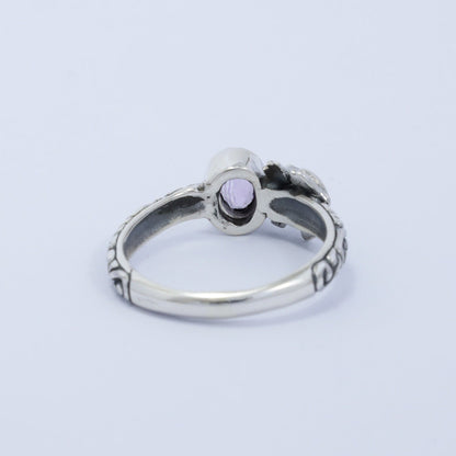 frog ring 925 sterling silver with cable style ornament and genuine amethyst