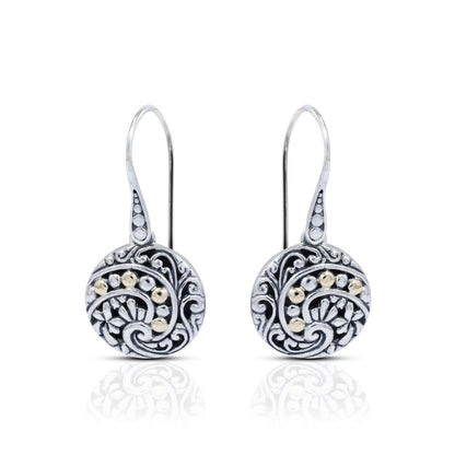 circle earrings 925 sterling silver decorated with open work filigree ornament and 18K yellow gold