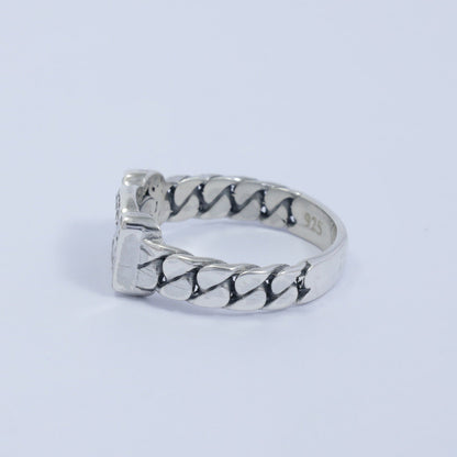 chain ring 925 sterling silver with filigree ornament and white crystal micro setting