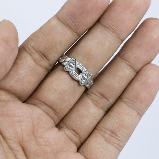 chain ring 925 sterling silver with filigree ornament and white crystal micro setting