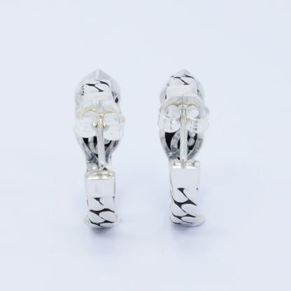 earrings hoop 925 sterling silver with chain style and black spinel leaf ornament