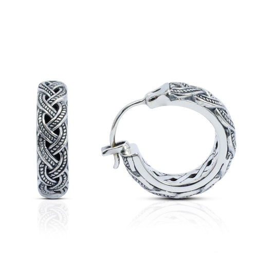 hoop earrings 925 sterling silver with rope style and antique finishing