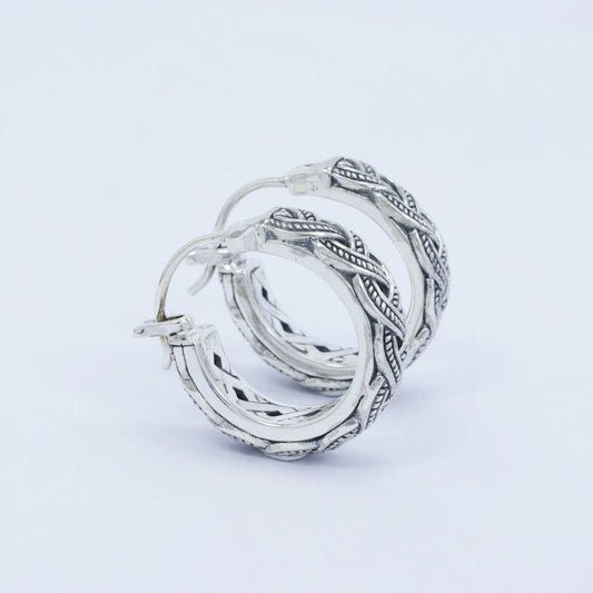 hoop earrings 925 sterling silver with rope style and antique finishing