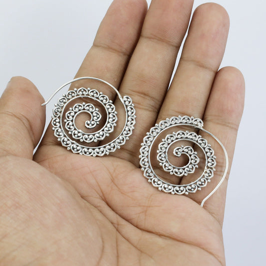 hoop earrings spiral 925 sterling silver with open work ornament