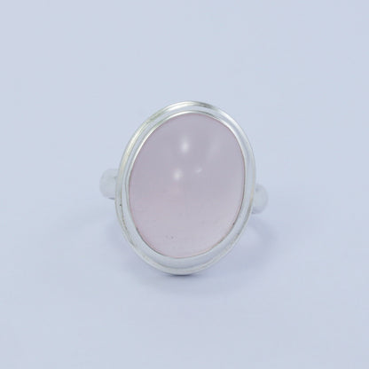 Oval ring 925 sterling silver with genuine rose quarts bezel set