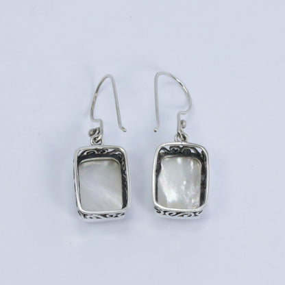 square pearl earrings dangle drop 925 sterling silver decorated with swirl filigree ornament