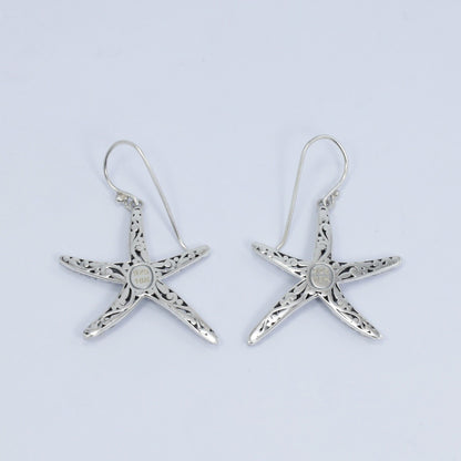 star fish earrings 925 sterling silver with 18K yellow gold and filigree ornament