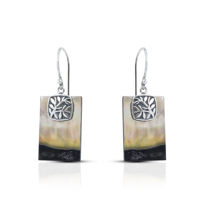 tree earrings 925 sterling silver with genuine black and brown shell