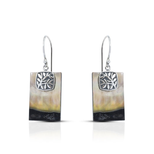 tree earrings 925 sterling silver with genuine black and brown shell