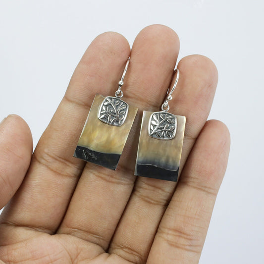 tree earrings 925 sterling silver with genuine black and brown shell