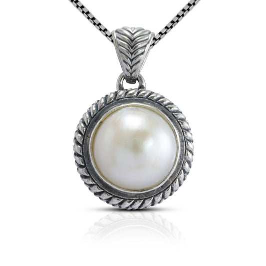mabe pearl pendant 925 sterling silver with rope chain edge ornament