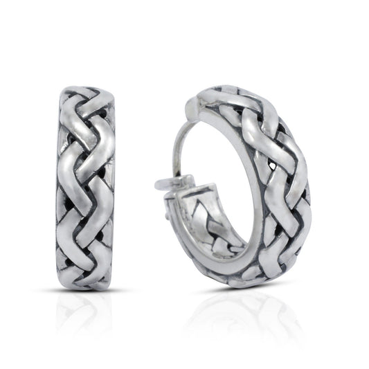 925 sterling silver hoop earrings with woven rope ornament