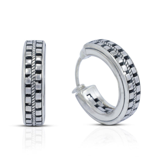 silver hoop earrings 925 sterling silver decorated with classic ornament