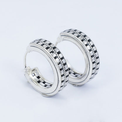 silver hoop earrings 925 sterling silver decorated with classic ornament