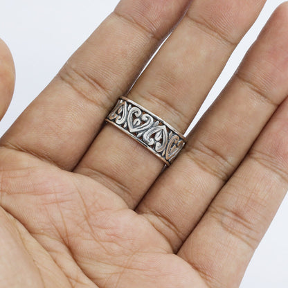925 sterling silver wide band ring decorated with open work filigree ornament