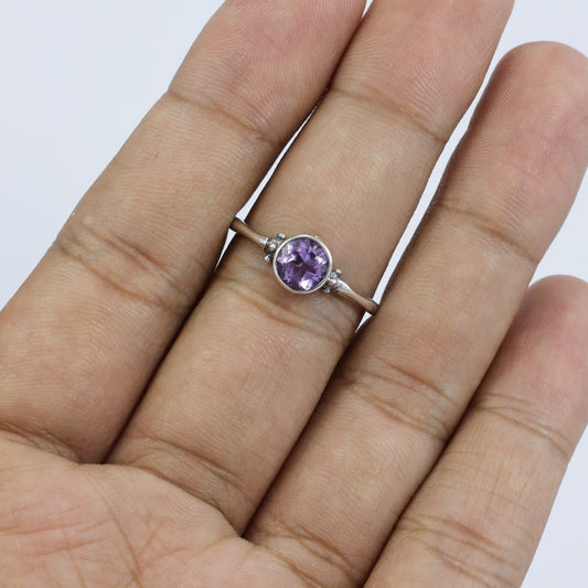 solitaire amethyst ring 925 sterling silver ring decorated with floral shank and swirl filigree ornament