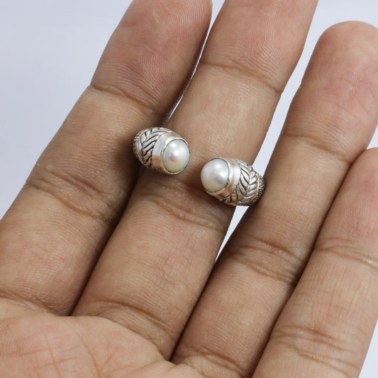 adjustable ring 925 sterling silver with genuine freshwater pearl and filigree ornament