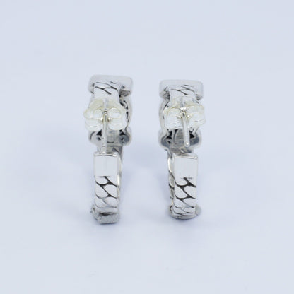 hoop earrings 925 sterling silver decorated with ornament art and white crystal stone