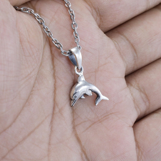 silver dolphin pendant necklace 925 sterling with high polish finishing