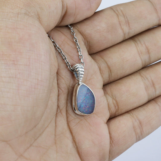 Australian Fire Opal necklace pendant bezel set in handmade dangle 925 sterling silver Decorated with cable style