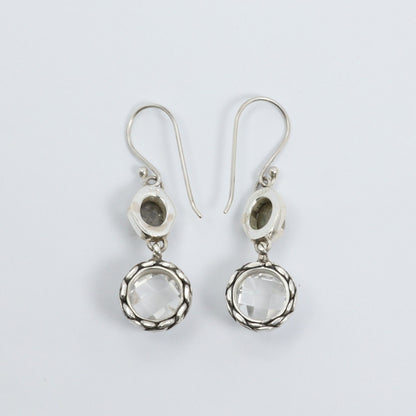 labradorite earrings 925 sterling silver with genuine white crystal and decorated with woven edge ornament