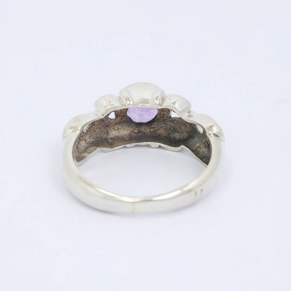 genuine amethyst ring 925 sterling silver decorated with swirl ornament