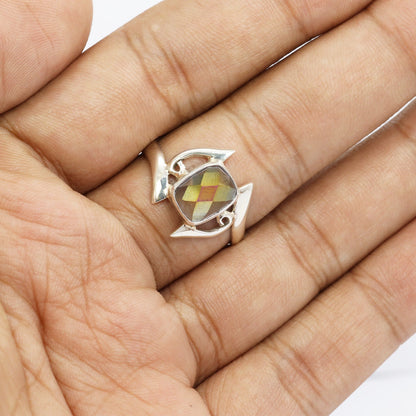 Mystic topaz ring 925 sterling silver decorated with open work filigree