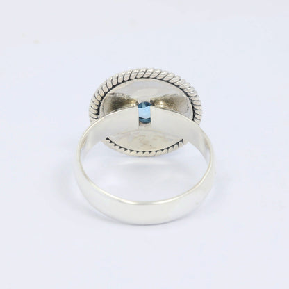Swiss blue topaz ring 925 sterling silver decorated with Bali legacy ornament