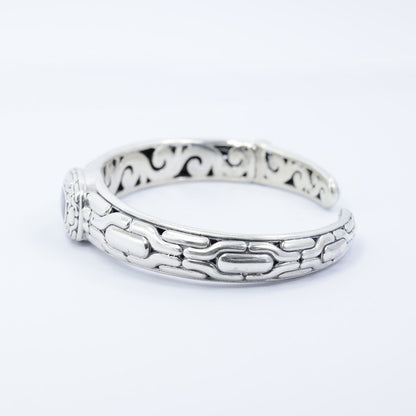 925 sterling silver hinged cuff bangle  decorated with antique filigree ornament and genuine abalone shell