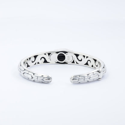 925 sterling silver hinged cuff bangle  decorated with antique filigree ornament and genuine abalone shell