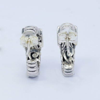 925 sterling silver hoop earrings decorated with flower filigree and 18K yellow gold dot
