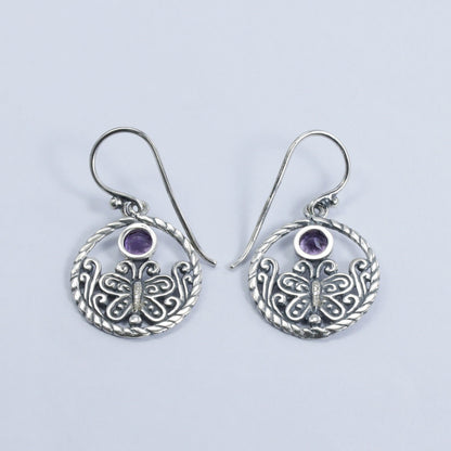 butterfly earrings 925 sterling silver with 18K yellow gold and genuine amethyst decorated with open work filigree
