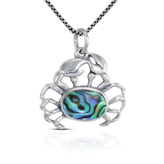 crab pendant necklace 925 sterling silver with genuine abalone shell