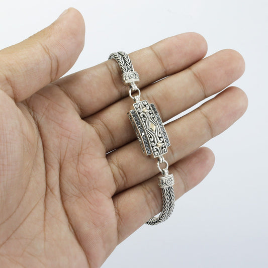 black diamond bracelet 925 sterling silver and 18K yellow gold with bar ornament and lobster claw lock